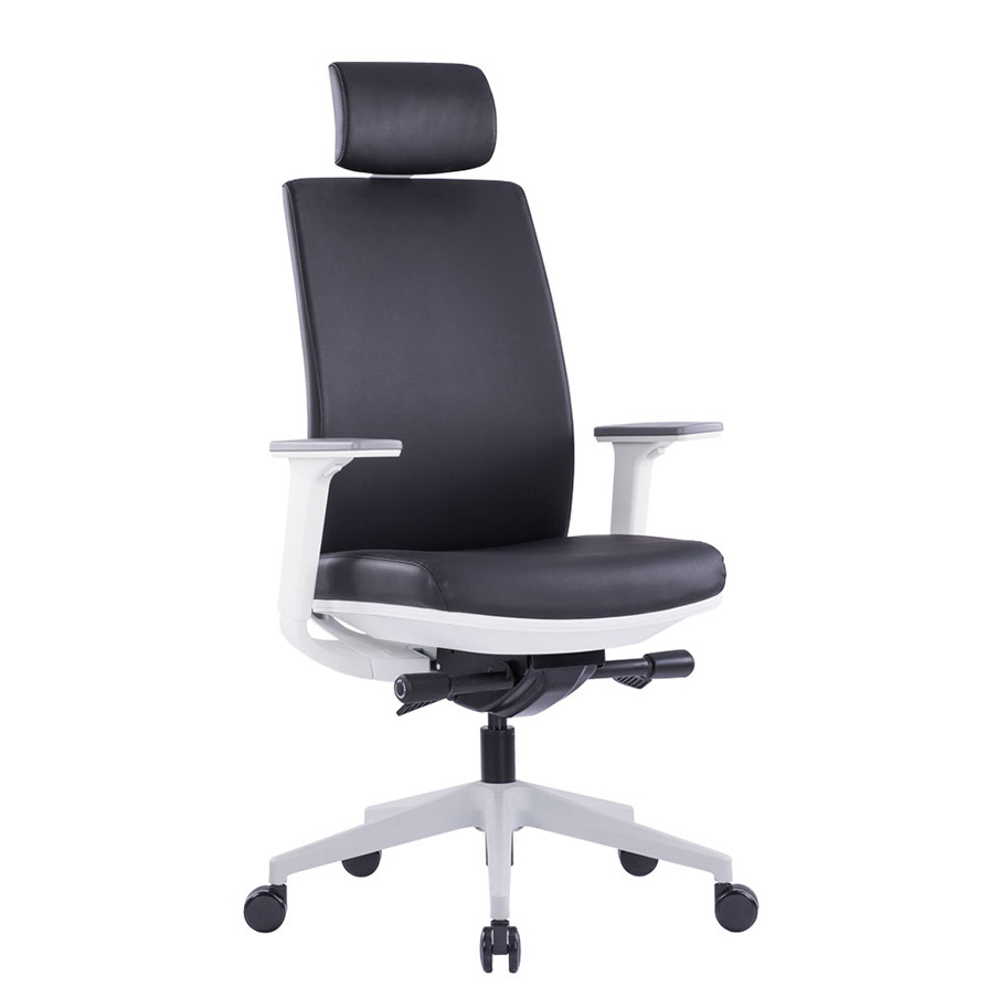 Halifax Manager Chair – Black PU Leather & White Frame | 3 Locking Mechanism