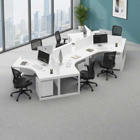 Ansa Curved Office Workstation Desk for 6 person