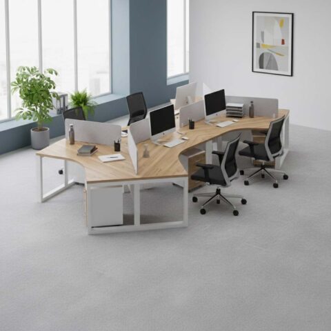 Ansa Curved Office Workstation Desk for 6 person